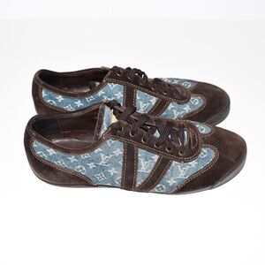 Louis Vuitton Brown Suede Denim Monogram Canvas Sneakers